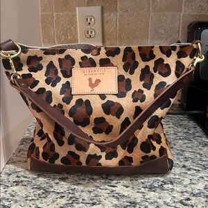 Meanwhile Back on the Farm leather/hide leopard tote